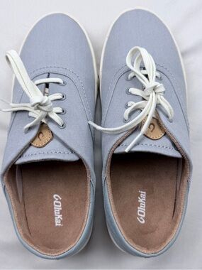 OluKai Women's Pale Blue Canvas Lace-Up Sneakers with White Laces